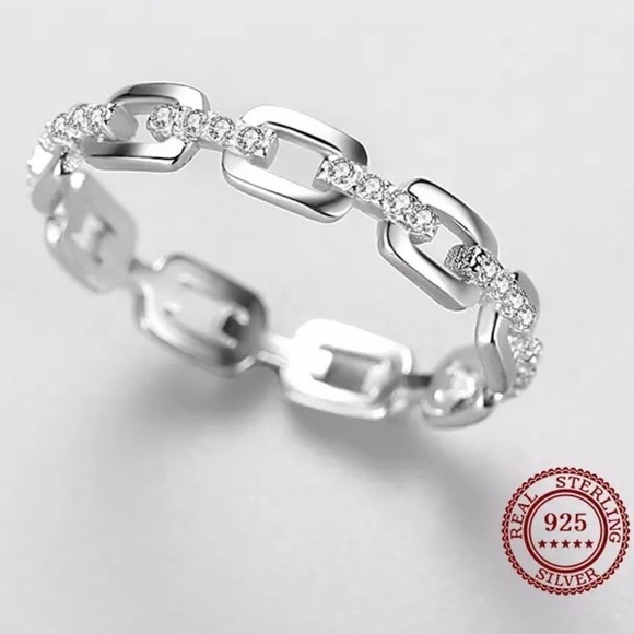 925 Sterling Silver Simple Cadena Hueca Stackable Ring - Picture 4 of 5